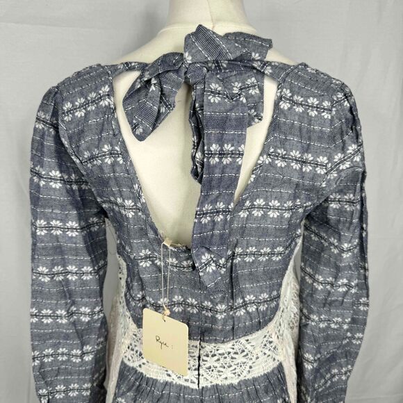Ryu Anthropologie Peasant Dress Lace Detail Spring Cottagecore Tie Back Medium - Picture 5 of 15